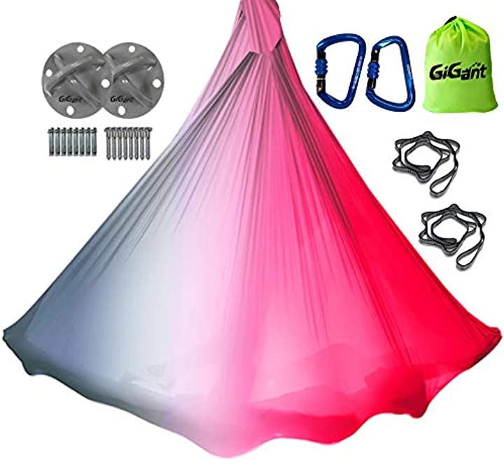 グラデーション エアリアルヨガ ハンモック フルセット 5ｍx2.8ｍ 空中 ヨガハンモック エクササイズ エアロヨガ フィットネス(ラブポーション)