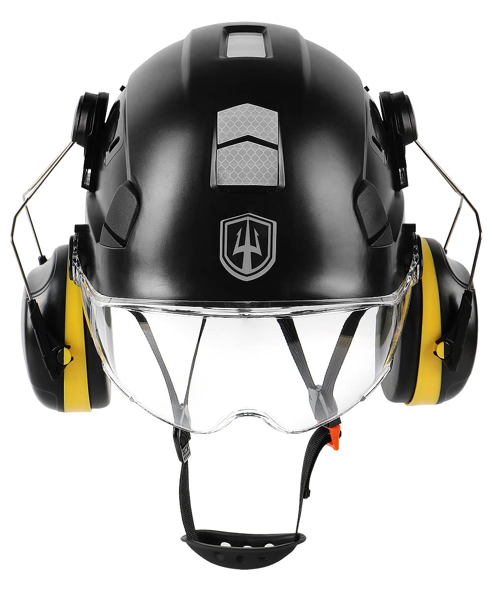 GREEN DEVIL 安全ヘルメット 職業用ヘルメット クリアバイザーと耳栓付き 可変式ABS安全ヘルメット 建設用ヘルメット EN 397工業用ヘルメット（黒）