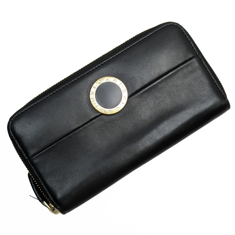 ブルガリ BVLGARI ラウンドファスナー長財布 レザー ブラック ユニセックス t19573a