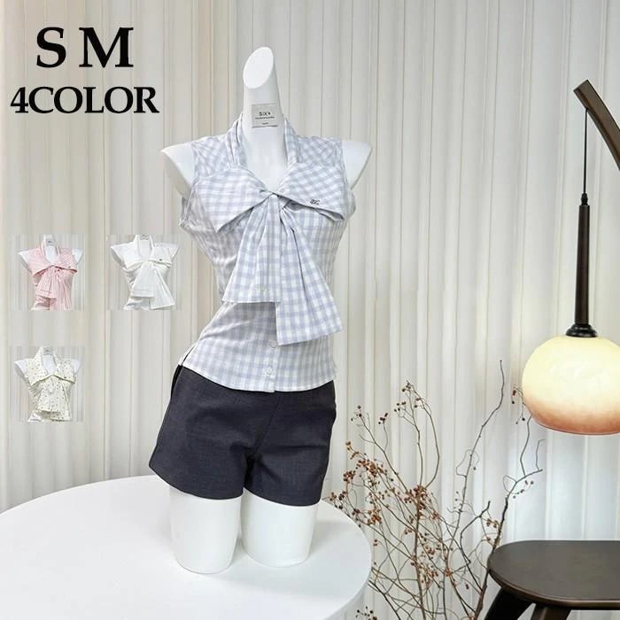 ブラウス 袖なし シャツ リボン レディース 夏 優しい シフォン 通勤 日常 おしゃれ 可愛い ピンク ブルー ホワイト イエロー カジュアル