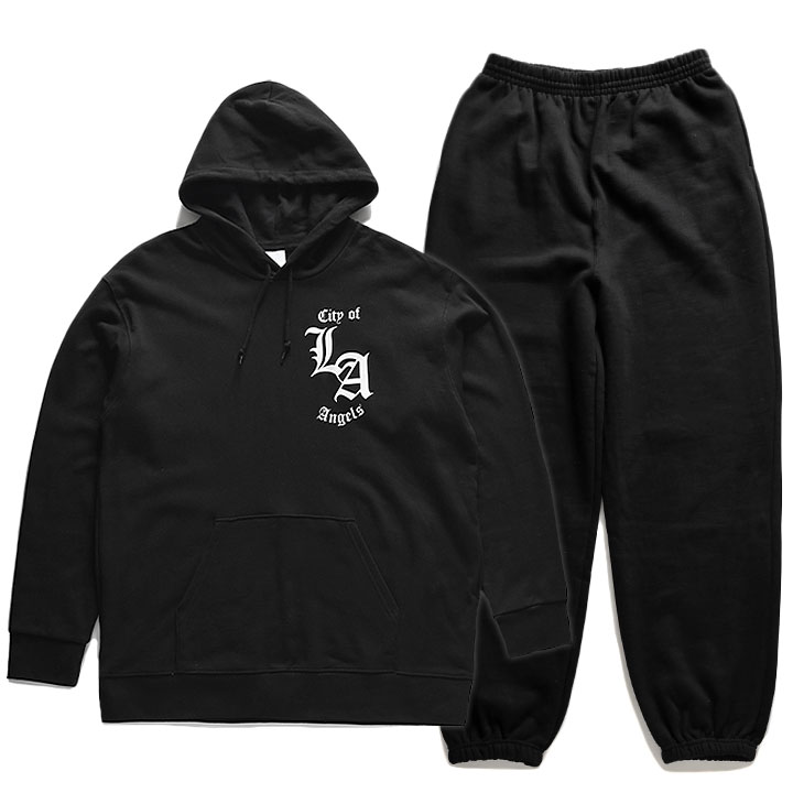 ACE FLAG 上下セット 長袖 ブランド メンズ 春秋冬用 黒 大きいサイズ エースフラッグ セットアップ パーカー フーディ 上下 オールド文字 ワンポイント