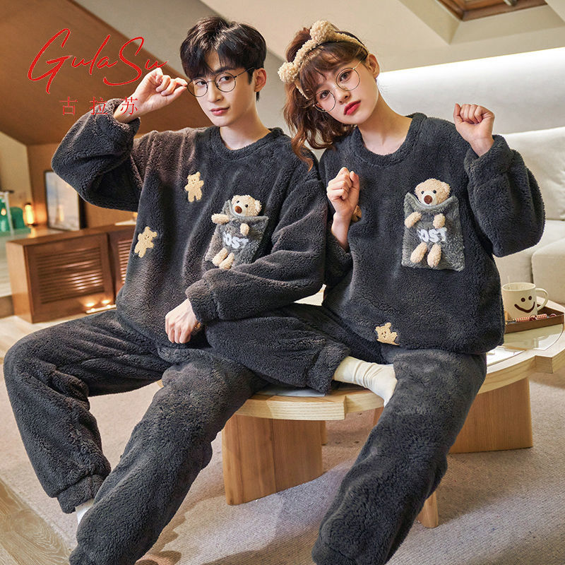 モコモコ暖かい パジャマ 可愛いカップルパジャマ レディース メンズ 冬 厚手 長袖
