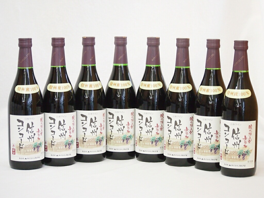 信州コンコード種 赤ワインセット 信州産100% 酸化防止剤無添加 中口(長野県)720ml8