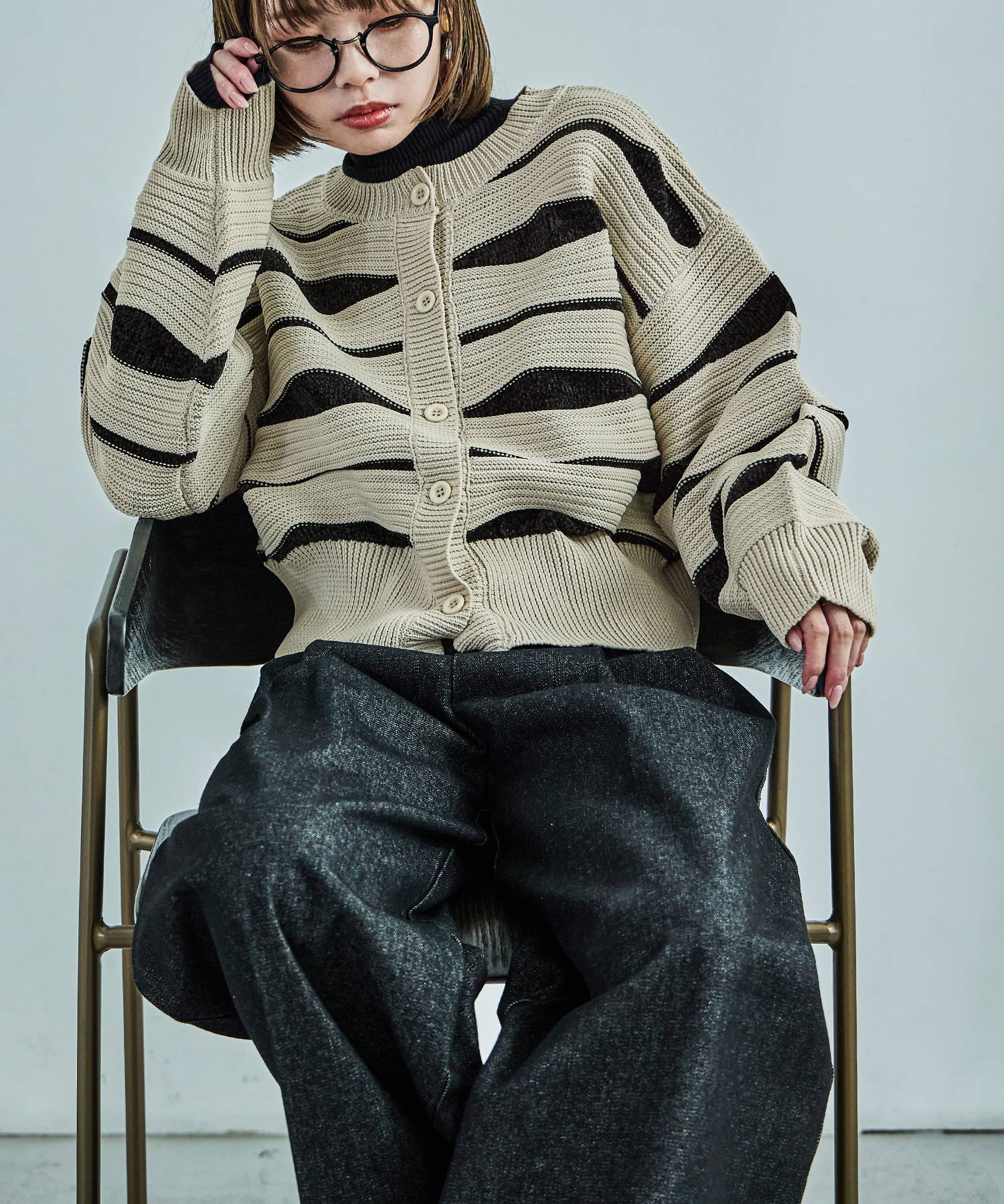 なみなみ柄バルーンスリーブ ニットカーディガン セーター トップス ボレロ 羽織り アウター 長袖 秋 冬 レディース ゆったり ママコーデ 5,793円