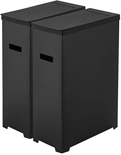 山崎実業(Yamazaki) スリム蓋付きゴミ箱 2個組 ブラック 約W19×D40×H54cm(1個あたり) タワー 折り畳んで運べる 5206