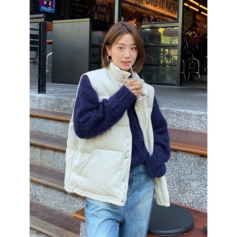 The mind白鴨絨毛馬甲ダウンジャケット女2023冬新韓版高級感コートa8136