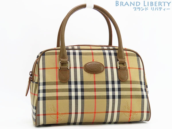 美品バーバリーヴィンテージヘイマーケットチェックミニボストンバッグハンドバッグベージュブラウンキャンバス