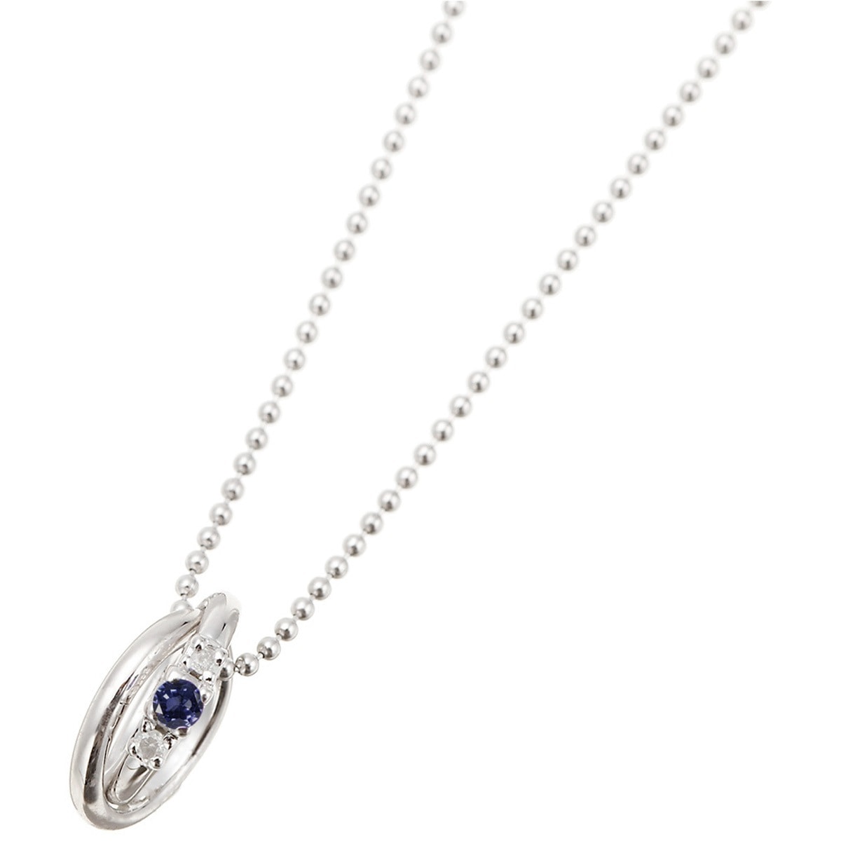 ネックレス レディース シルバー925 9月誕生石 サファイヤ ダイヤモンド 2連リングトップ