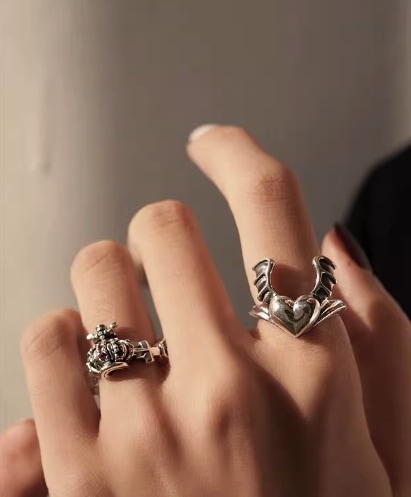 Water Lily Birthplace 925 スターリングシルバーセットリングラブウィングスクロスクラウンジルコンエレメントリング