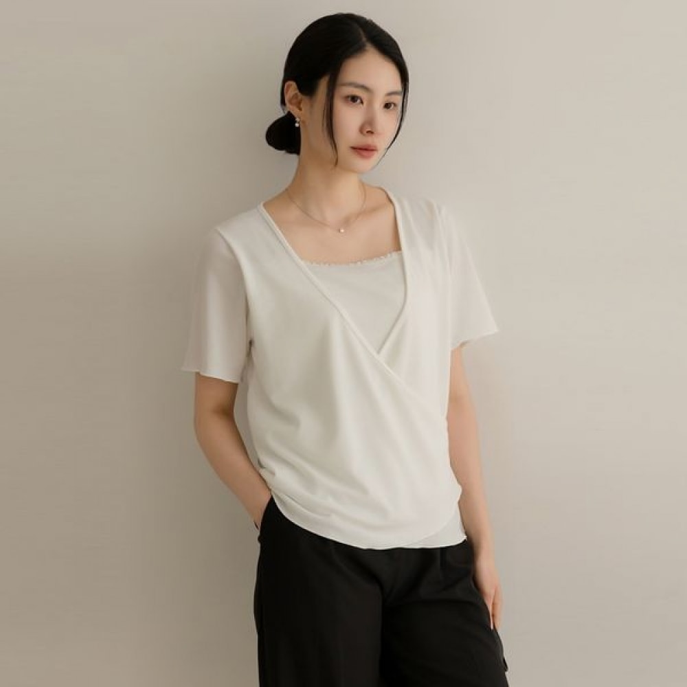 [Elysia] フルスキンレースラップフリル半袖Tシャツ