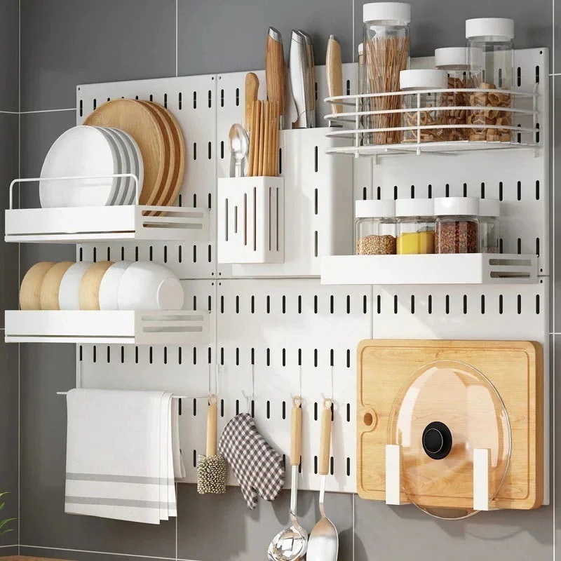 キッチン穴板フリーパンチング壁掛け小皿水切り調味料釘フリーラック鍋カバー収納ハンガー