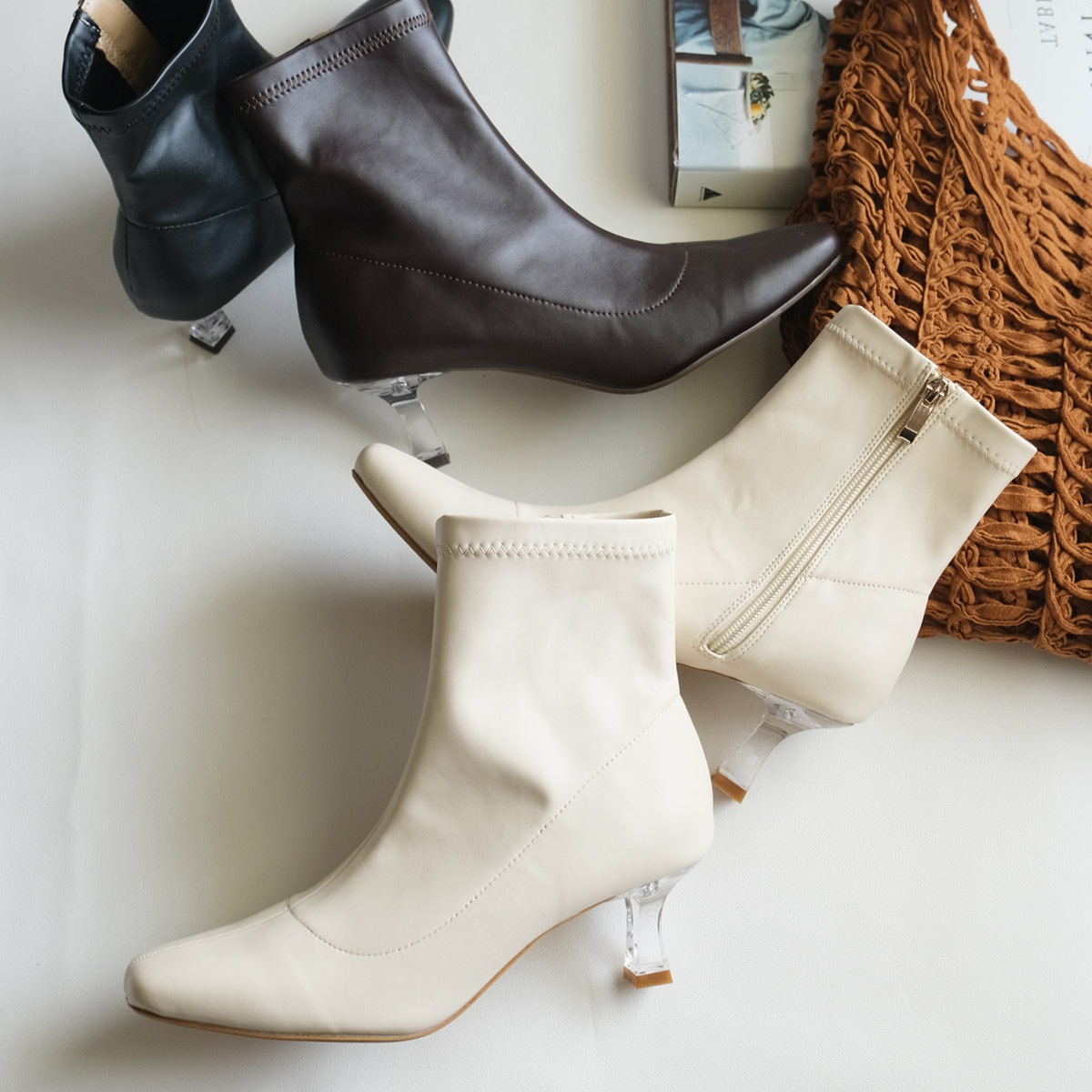 クリアヒールブーツスクエアトゥ レディース 5,349円