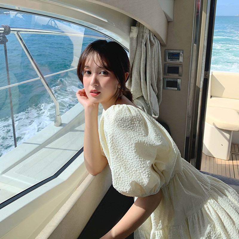 スーパーフェアリードレス 女の子用ミドル丈甘くて可愛いパフスリーブプリンセスドレス