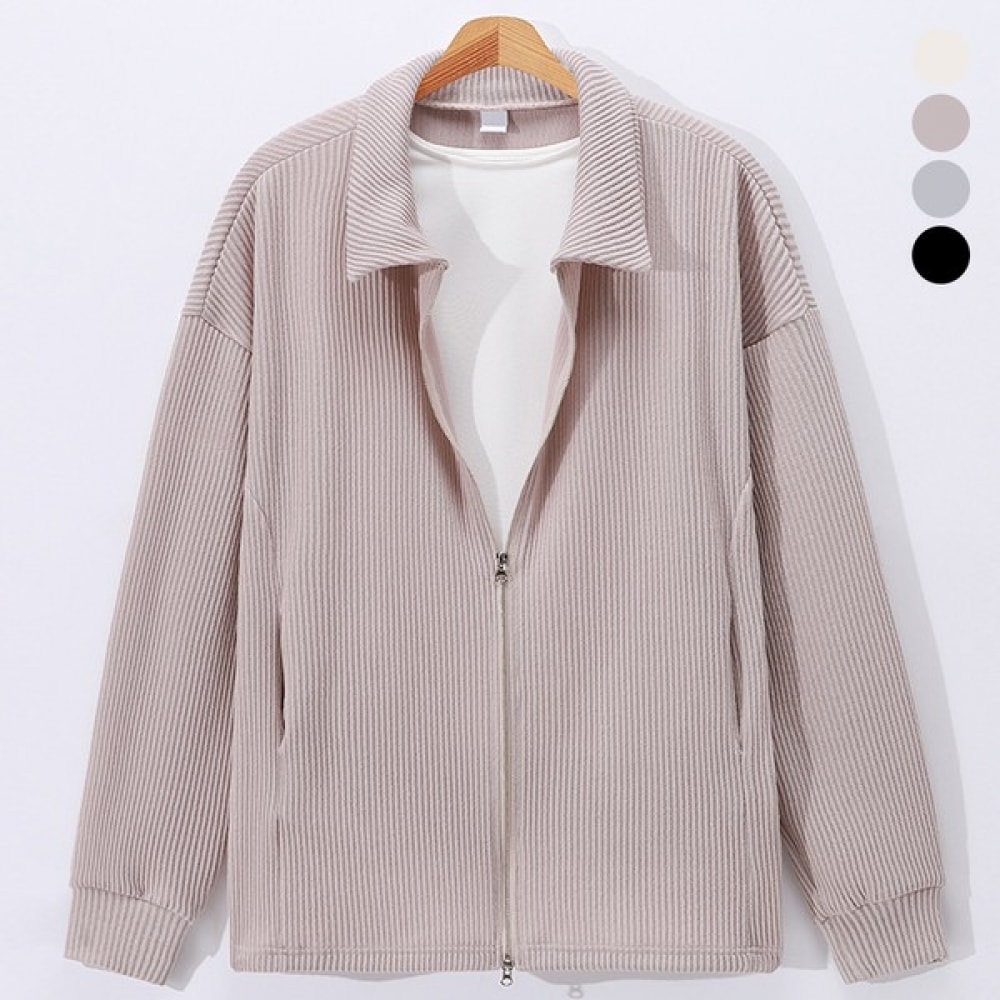 (Juans) デイリーオーバーフィットリブ付きツーウェイニットジップアップカラーカーディガン BDCD9053