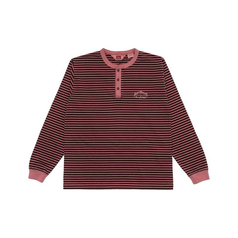 BEN DAVIS オーバーダイ ストライプ ロングスリーブ Tシャツ レッド 26380045 398146