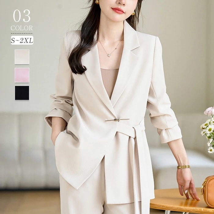 新品 スーツ レディース ビジネス セットアップ パンツ リボン Vネック 洗える ロング丈 リクルート オールシーズン 春 夏 秋 冬 大きいサイズ 上品 入学式 入園式 卒業式 ジャケット ロング