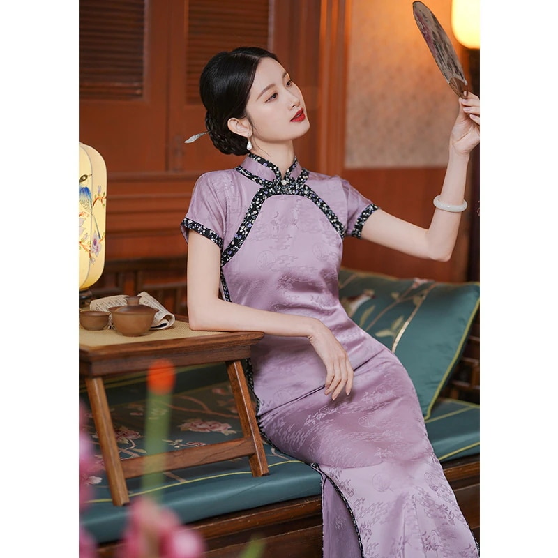 ワンピースドレスドレスロスボのタロクリスピーレトロラウンドカラースタイルフルオープンチョンサムドレスショートスリーブサマー