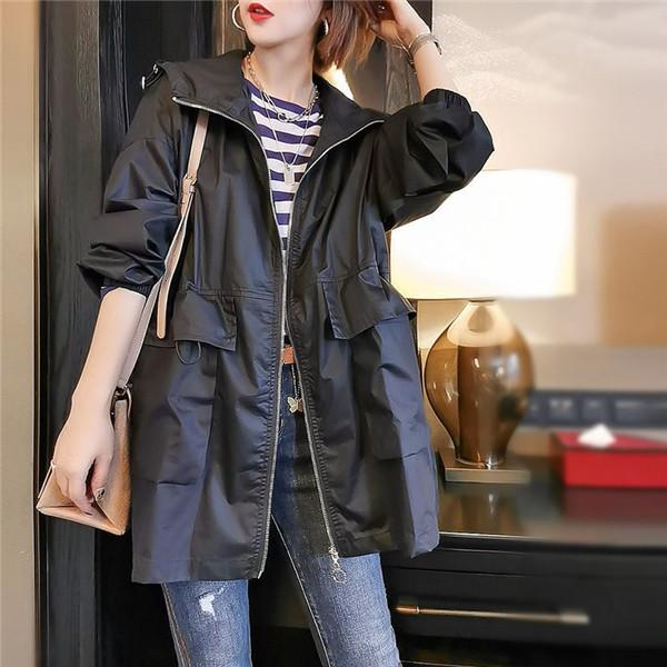 トレンチコート レディース ミディアム丈 フード付き バーカー ジャケット スプリングコート 秋コート ライトアウター 秋服 韓国風 大きいサイズ