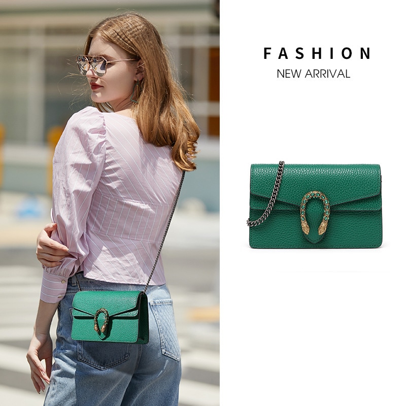 2025春夏 ショルダーバッグ ボディバッグ レザーミニチェーンショルダー 本革 グリーン/ホワイト/ブラック 欧米レトロ コンパクト 酒神バッグ 日常使い