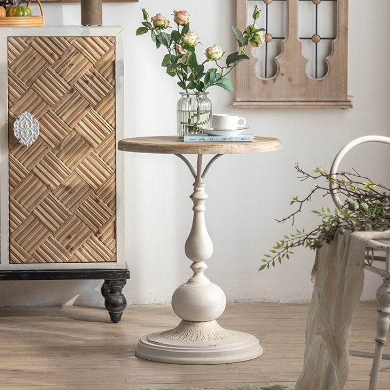 サイドテーブル ラウンドテーブル シャビーシック ホワイト ブラック 無垢材 ティーテーブル コーヒーテーブル おしゃれ アンティーク調 エレガント インテリア かわいい おしゃれ 丸型 飾り台 海外