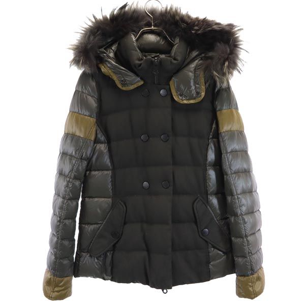 ダウン切替 長袖 リアルファー ダウンジャケット 42 カーキ系 レディース