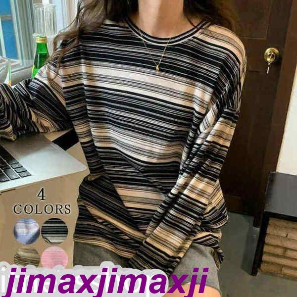 新生活 長袖tシャツ カットソー レディース 長袖 トップス 秋 tシャツ 長袖 ボーダー トップス 大きいサイズ 体形カバー ゆったり カジュアル お洒落 秋物