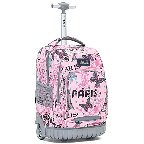 Rolling Backpack for Kids, NEW TILAMI Cute 18 Inches Boys Wheeled Laptop Backpack for Girls Travel S