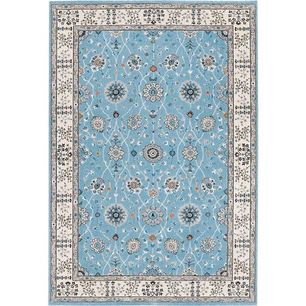 防炎 ラグマット 約340x340cm ライトブルー ウィルトン ラグナ プレーベル