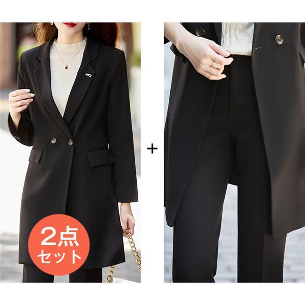 スーツパンツセットレディースロングジャケット春秋2点セットセレモニー事務服OLビジネス通勤オフィス仕事OL女性フォーマル