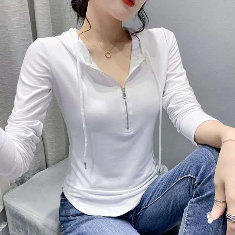 5color レディース ハーフジップ長袖パーカーシャツ パーカー フーディ シャツ フード付き