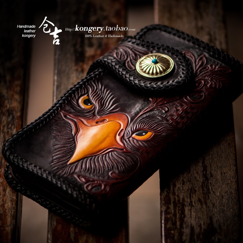 Cangji手作りの財布の男性と女性の長いジッパーバッグ革彫刻財布財布革布バッグクラッチバッグ