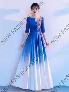 ブルーの演出服女性2024新作レースドレス-67