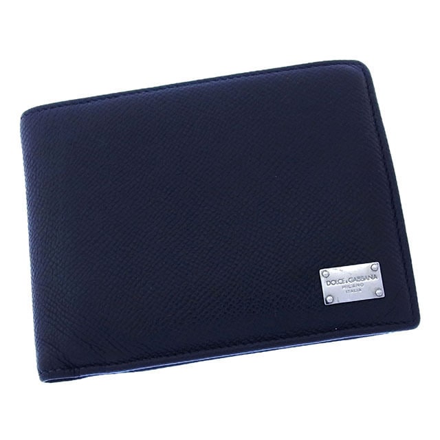 二つ折り財布 コンパクトサイズ ロゴプレート ブラック シルバー 中古 23,709円