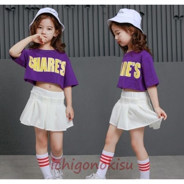 HIPHOP　キッズ　ダンス衣装　ヒップホップ　チアガール　セットアップ　Tシャツ　スカート　ジャズ