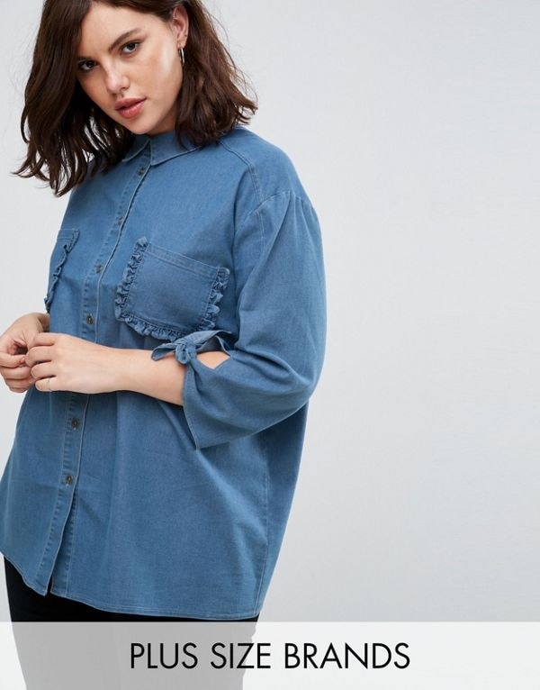 Lost Ink レディース 大きめサイズ ゆったりサイズ 送料無料 Blue Plus Denim Shirt