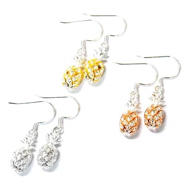 ハワイアンジュエリー フックピアス パイナップル パイン フルーツ レディース シルバー925 ピンクゴールド/ホワイトシルバー/イエローゴールド 4,200円