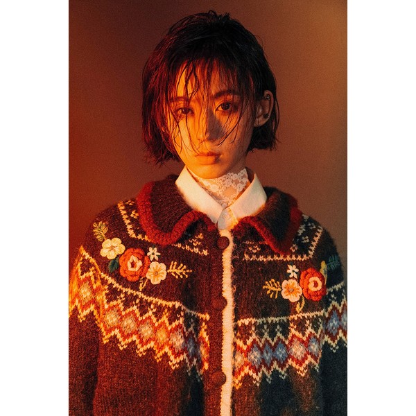 モロモロレトロムーア襟フェアアイル立体フラワーセータージャケットレディースカジュアルルーズニットカーディガン