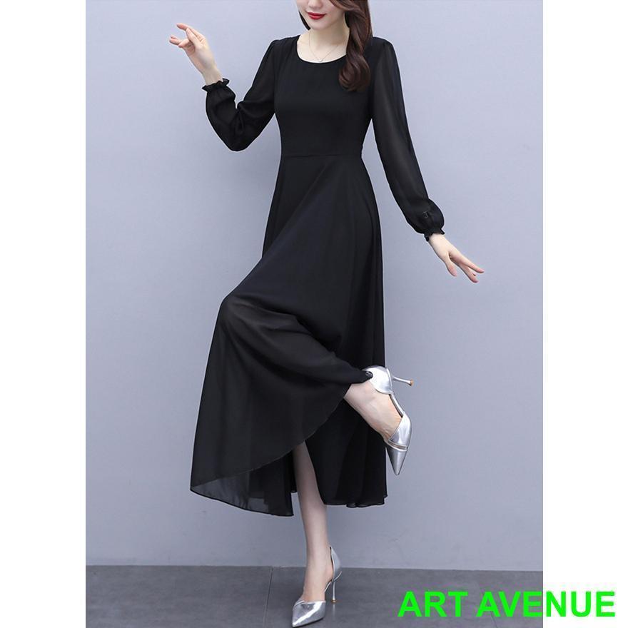 長袖ワンピース レディース 秋 シフォン ロングワンピース 大きいサイズ 体型カバー シンプル お呼ばれドレス 結婚式 二次会 パーティー 5,385円