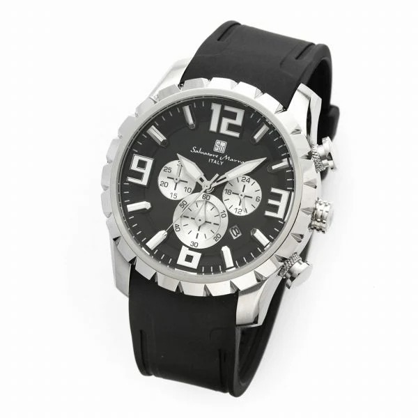 取寄品 正規品 Salvatore Marra 腕時計 SM22111-SSBKBK 10気圧防水 日付表示 クロノグラフ ラバーベルト 防水 メンズ腕時計