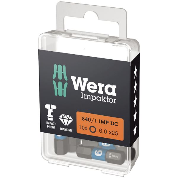 WERA ヴェラ 10個入 差込6.35mm Hex-Plus ヘックスプラス ダイヤモンドコーティングドライバービット 刃先サイズ6 全長25mm 057606