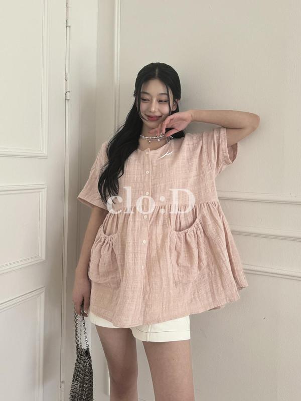 メロディーBL)ポケットブラウスシャーリングポケットデートルックミニワンピース