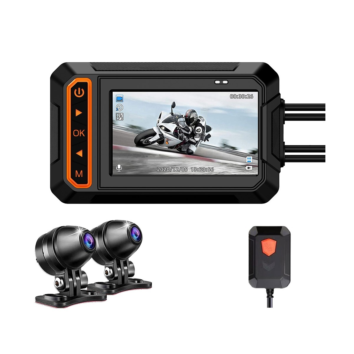 2023年モデル バイク用ドライブレコーダー 全体防水 前後カメラ 3インチIPS WiFi FHD1080P 前後カメラ 150度広角 Gセンサー iOS Android 対応 1ヶ月保証