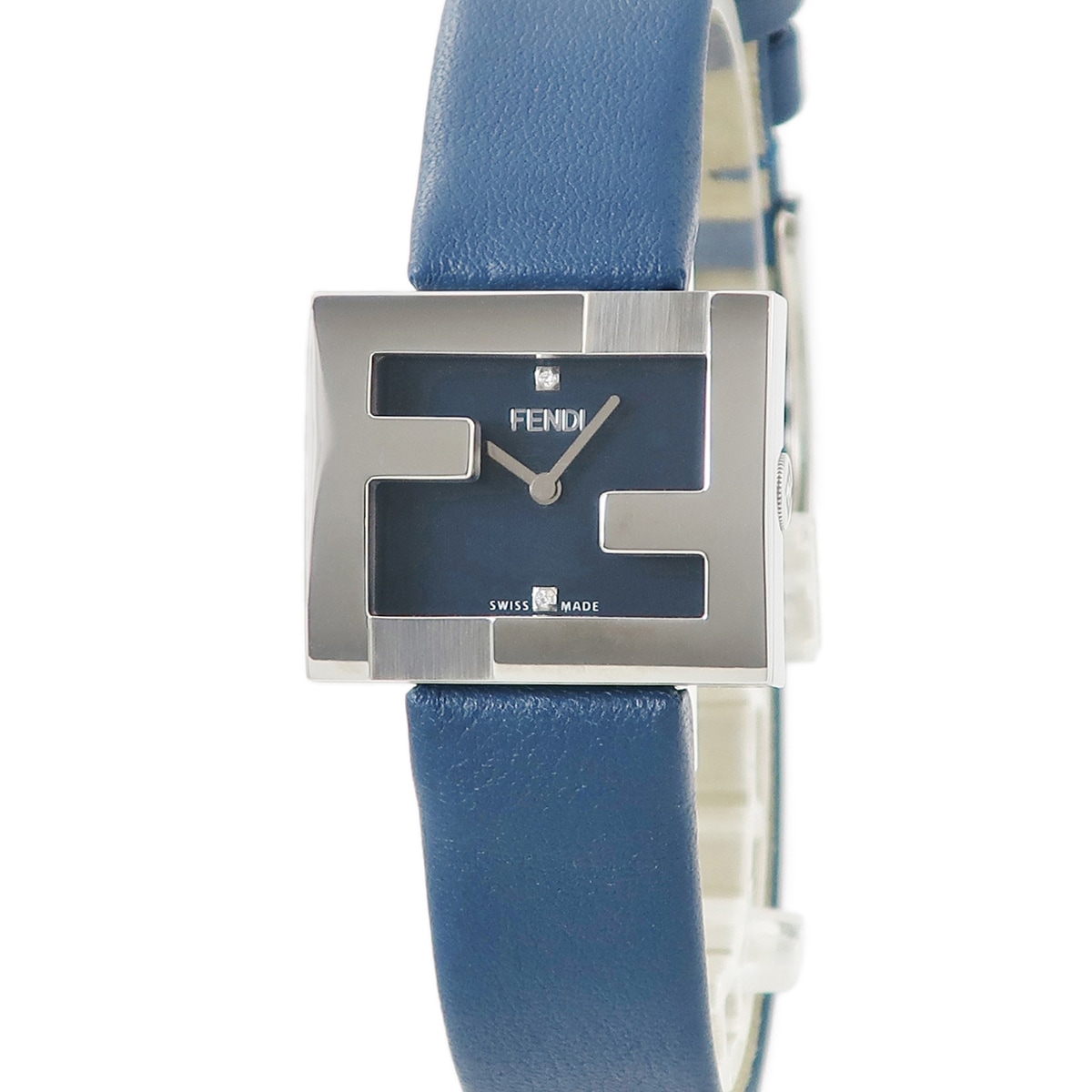 レクタンギュラー F100102801 クオーツ レディース 未使用 ズッカフェイス 純正ダイヤ シルバー 青 紺 3年保証
