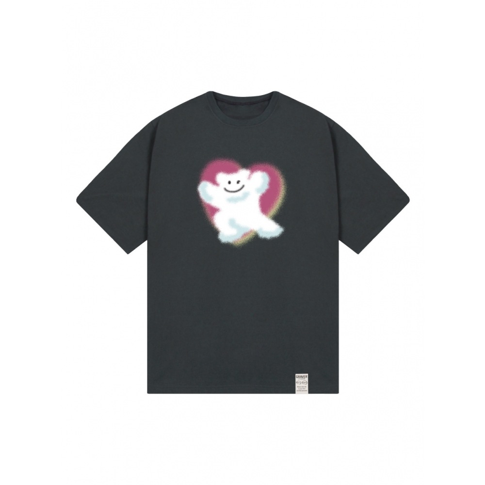 グラバースプレーベアビッグクラウドスマイル半袖Tシャツチャコール