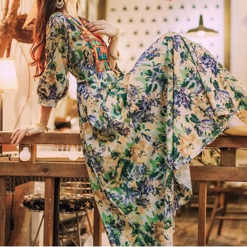 ワンピース 上着 人気 おすすめ おしゃれ お洒落 激安 安い プチプラ 長袖 ロング Vネック 柄 花柄 エスニック ボヘミアン プリント 可愛い かわいい 韓国 きれいめ 春 スプリング