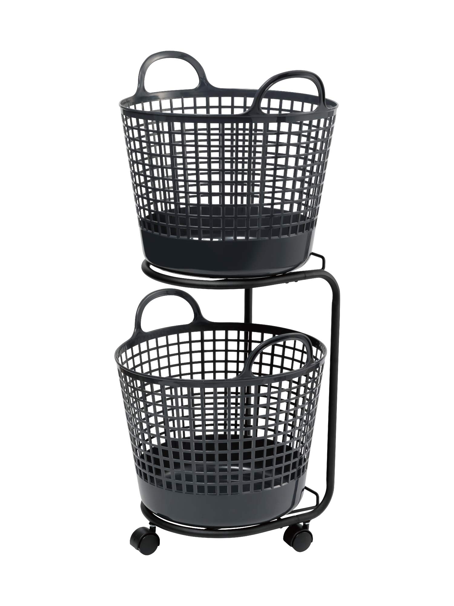 【全国送料無料】 ライクイット (like-it) ランドリー 洗濯 収納 ラウンド型バスケット 2段 約幅41×40.5×90.5cm(キャスター含む) ブラック LW-01L LBB-01C 2P