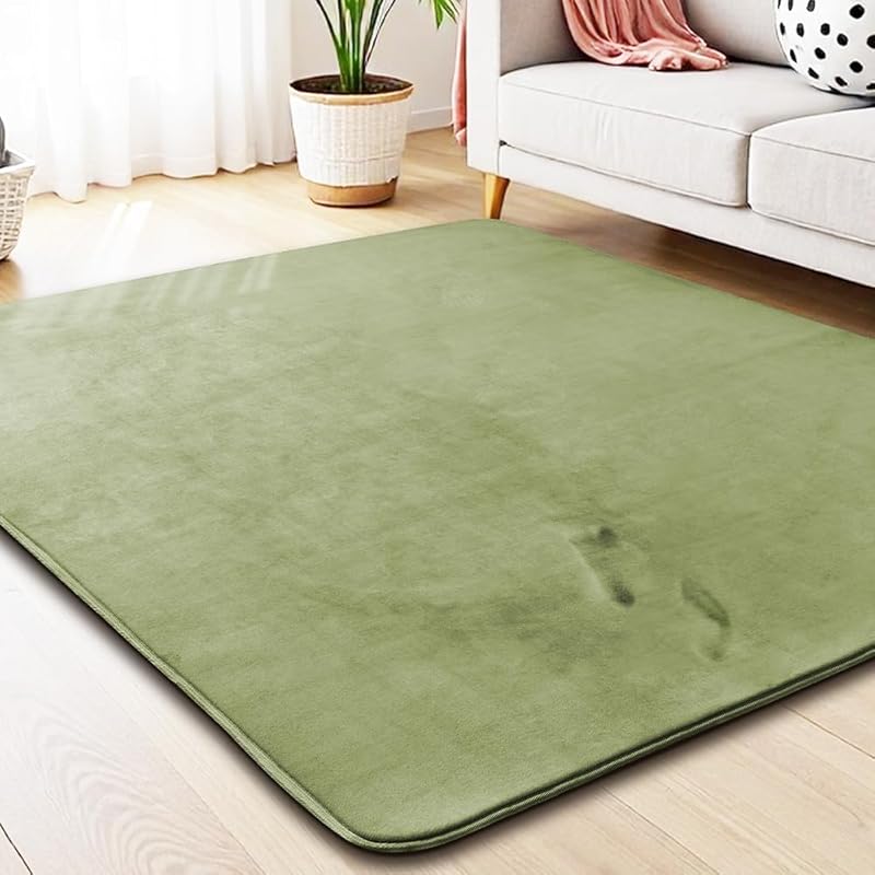 即納：カーペット 3畳 低反発 厚手15mm 洗える ラグ 滑り止め付 床暖房対応 抗菌 防ダニ 防臭 ラグマット 撥水加工 絨毯 ホットカーペットカバー 厚い じゅうたん 190x240cm グリー