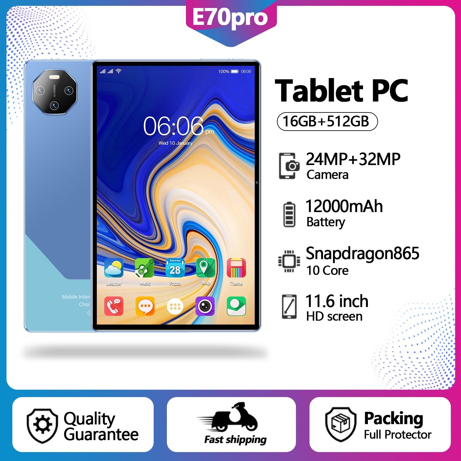 E70 pro Android 10.1 インチ タブレット Wifi