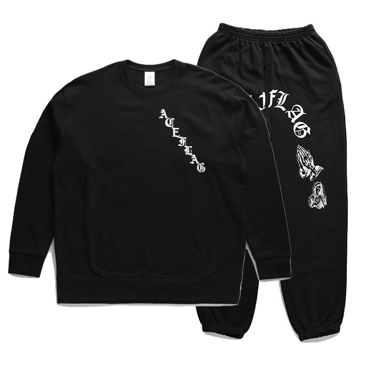 ACE FLAG 上下セット 長袖 ブランド メンズ 春秋冬用 黒 大きいサイズ エースフラッグ セットアップ トレーナー スウェット スウェットパンツ CS