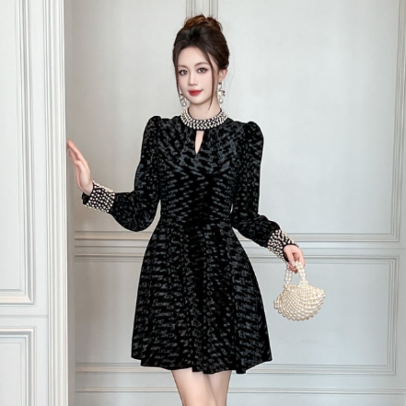 秋冬 韓国ファッション ワンピース 長袖 レディース ひざ丈 ミニ シンプル ドレス 発表会 二次会 お呼ばれ セレブ オフィス 旅行 デート 普段着